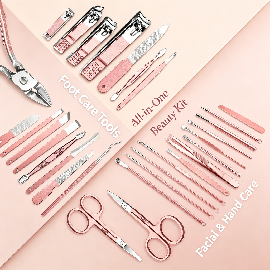 30-Piece Multi-Function Beauty Care Tool Set – Stainless Steel Manicure, Pedicure, Eyebrow & Facial Grooming Kit with Zippered Portable Case