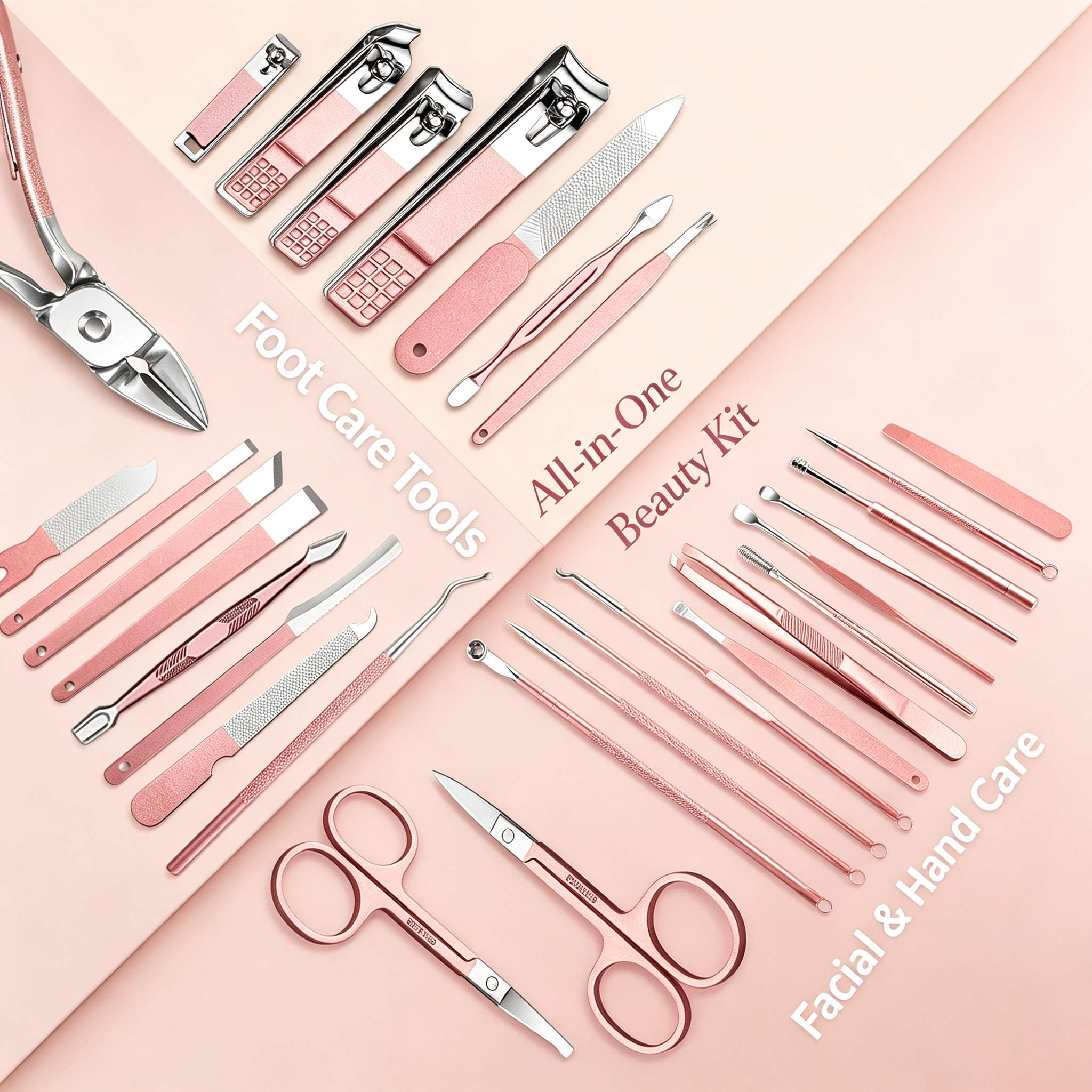 30-Piece Multi-Function Beauty Care Tool Set – Stainless Steel Manicure, Pedicure, Eyebrow & Facial Grooming Kit with Zippered Portable Case