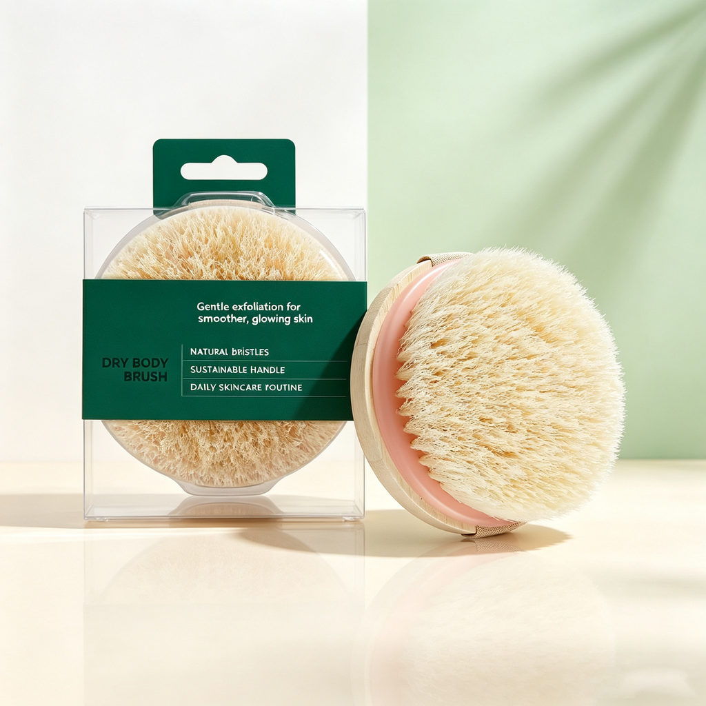 Natural Bristle Dry Body Brush – Bamboo Handle Exfoliating & Massaging Brush for Pre-Shower Use, Promotes Skin Radiance & Circulation