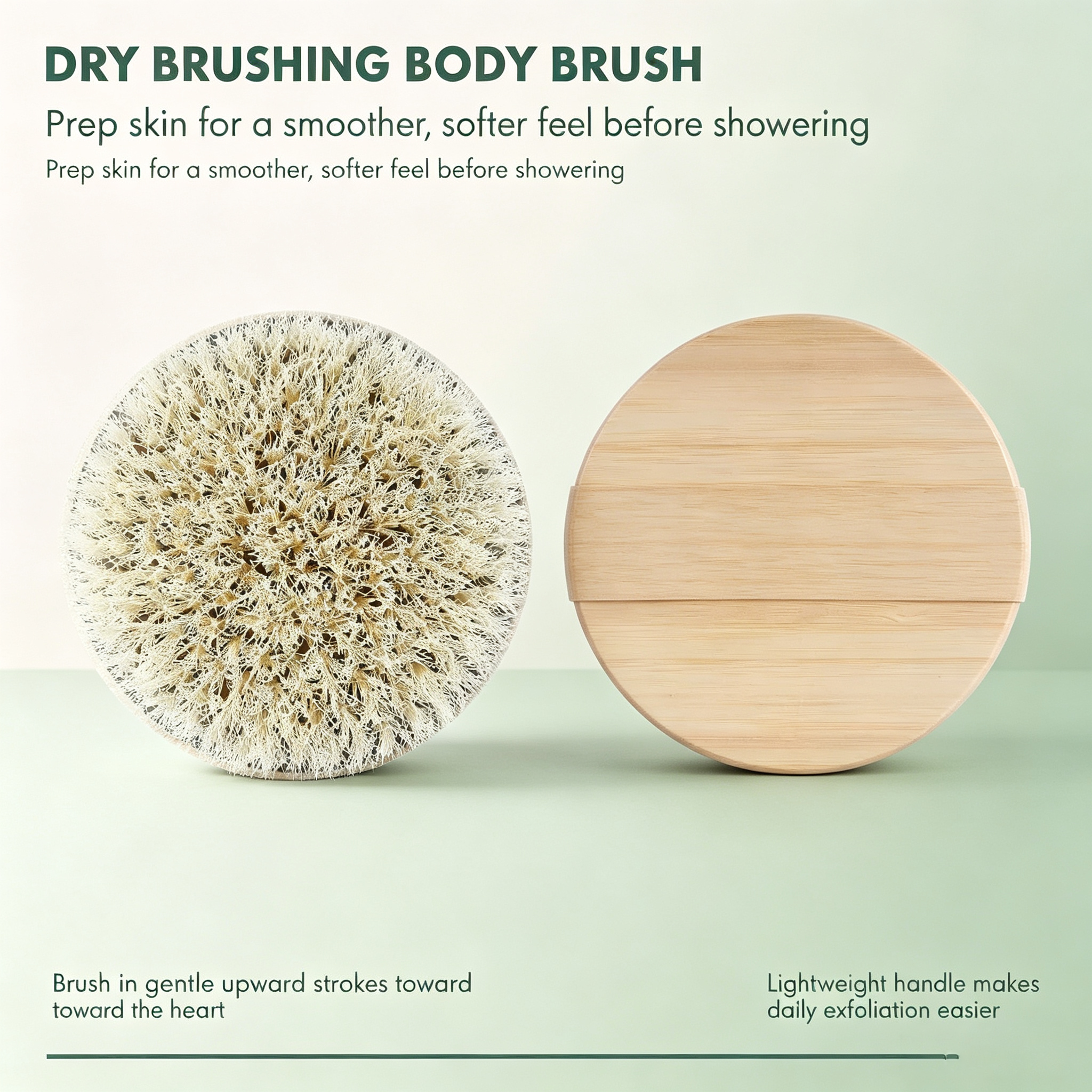 Natural Bristle Dry Body Brush – Bamboo Handle Exfoliating & Massaging Brush for Pre-Shower Use, Promotes Skin Radiance & Circulation