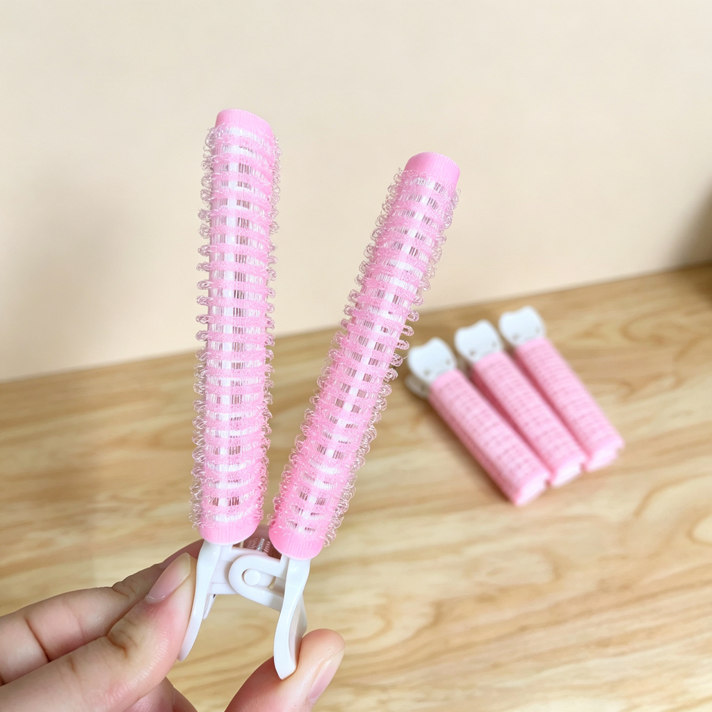 Hair Root Volumizing Clip – Pink Self-Grip Roller with Duckbill Clamp, Ideal for Air Bangs & High Crown Styling