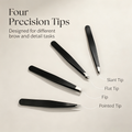 4-Piece Precision Eyebrow Tweezer Set – Stainless Steel Multi-Function Brow Grooming Kit with Portable Leather Case & Built-in Mirror